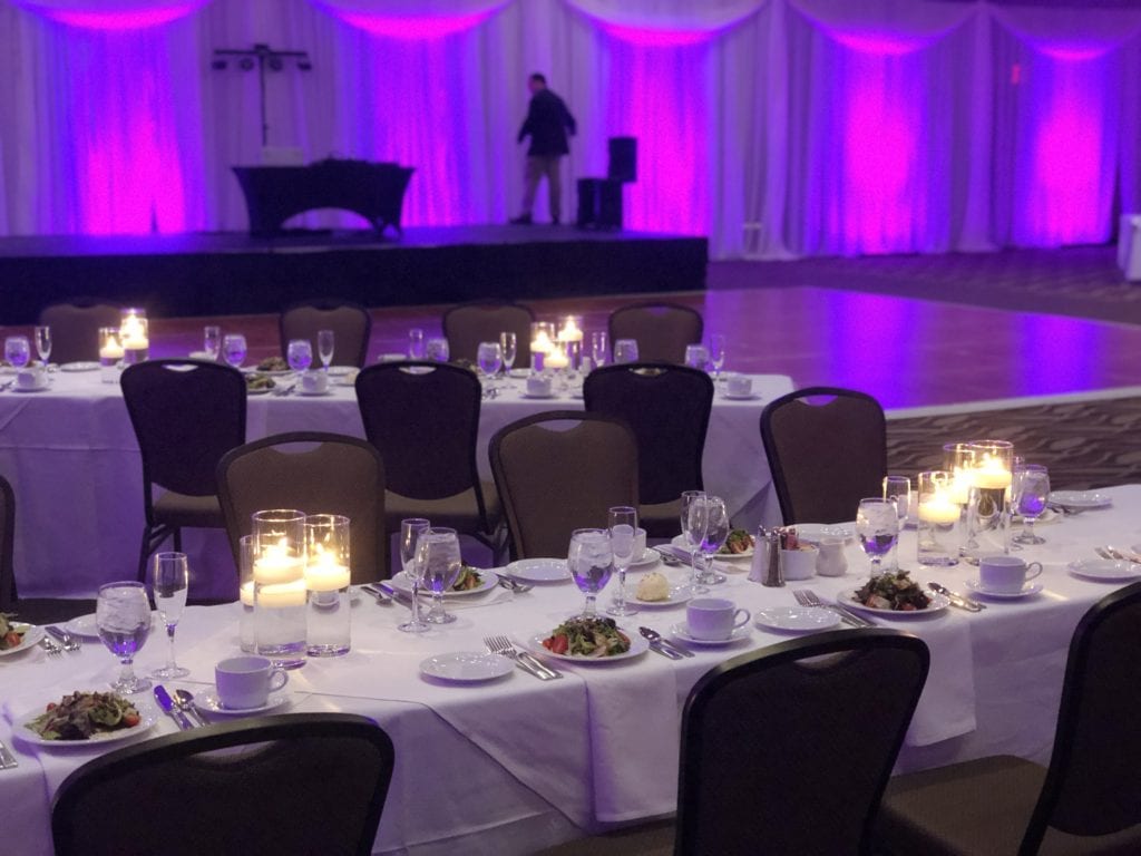 photo of sharpe wedding hosted by the cross insurance center in the ballroom