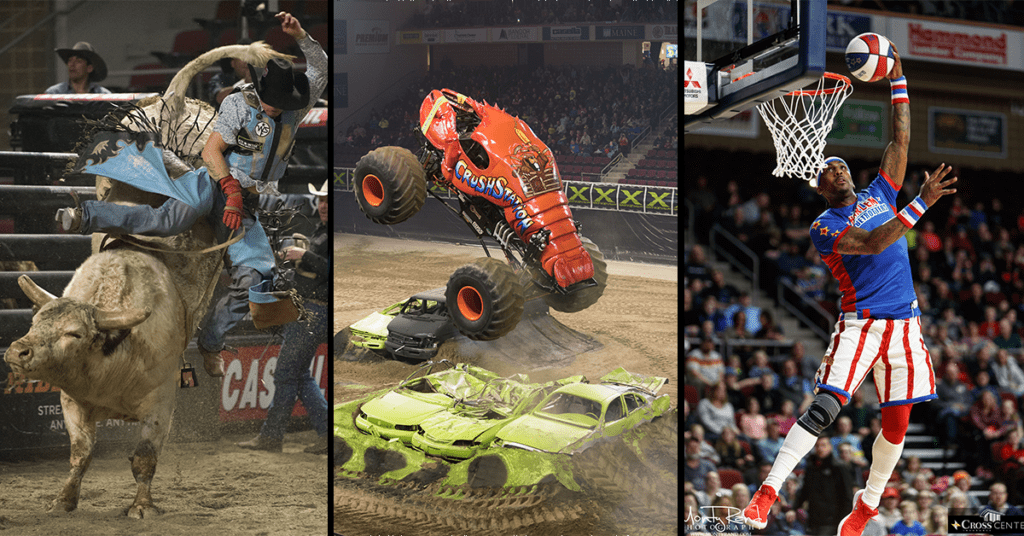 photos of rodeo, monster trucks and harlem globetrotters for group tickets page